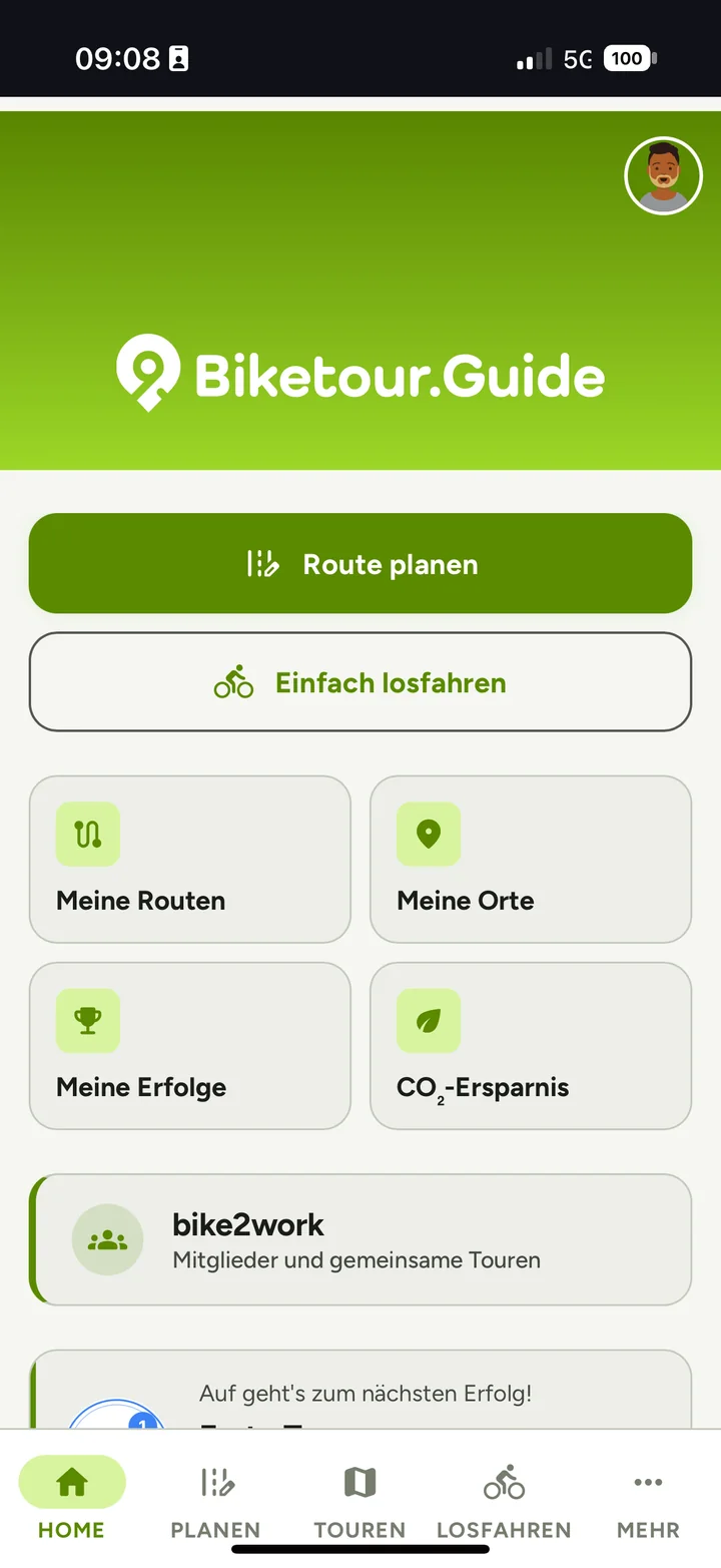 App-Startbildschirm: Route planen oder einfach losfahren