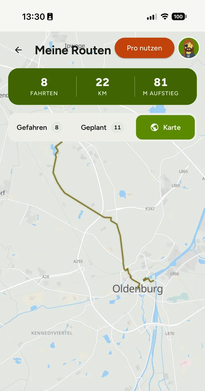 Meine Routen in der App: gefahrene Touren mit Karte, Distanz und Aufstieg