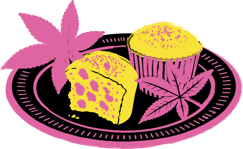 Plant-based cakes and leaves on a plate
