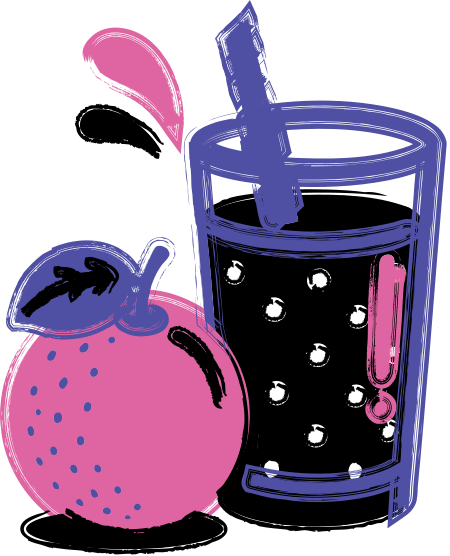 Pink fruit and a glass of non-alcoholic drink
