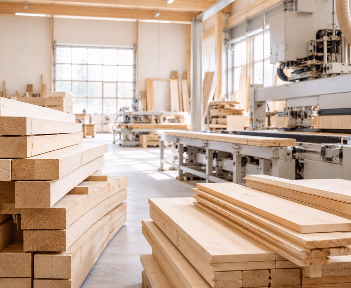 Mill saw cutting timber to size