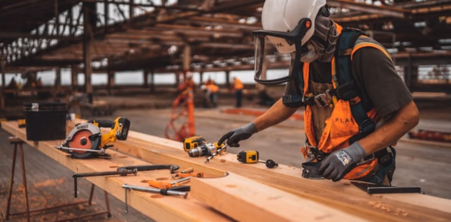 Timber being machined at the yard