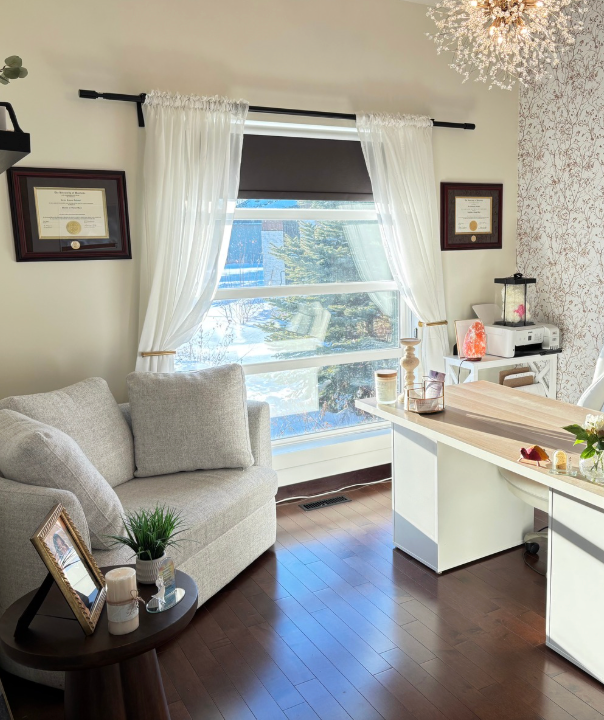 A bright, comfortable therapy office