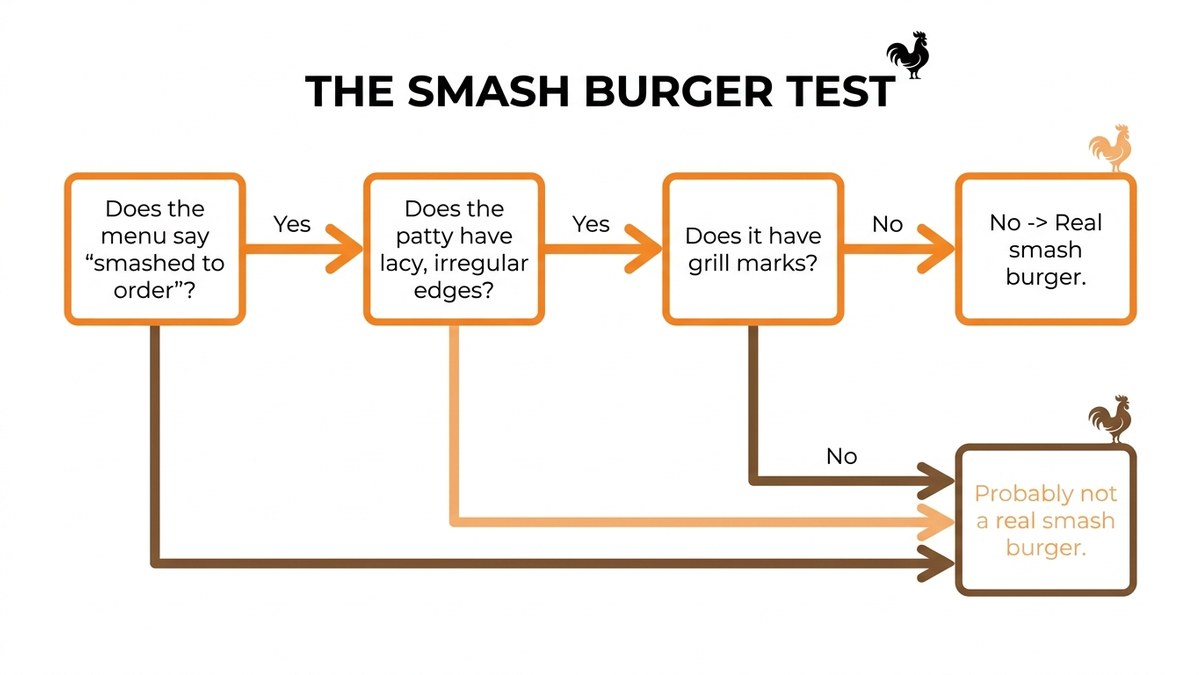 Flowchart: steps to identify a real smash burger when ordering out