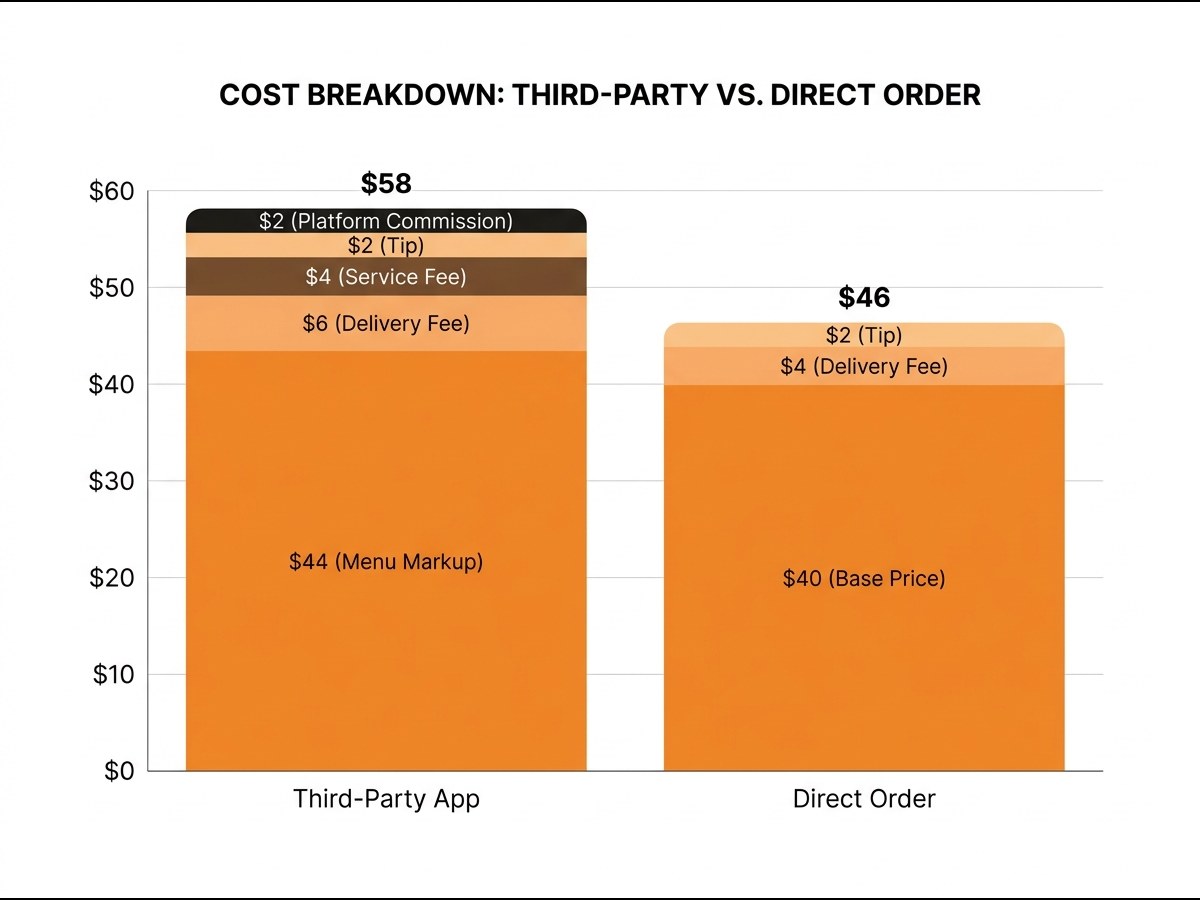 Bar chart showing cost breakdown of third-party delivery versus direct ordering
