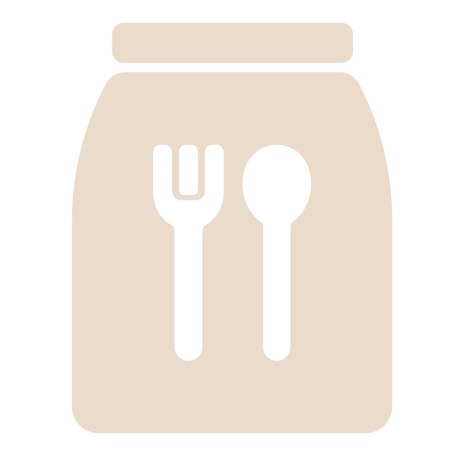 Icon of a fork and spoon inside a rectangular shape resembling a menu or food container.