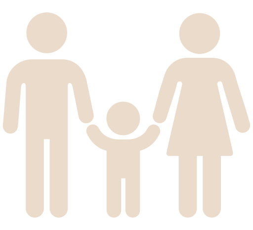 Simplified icon of a family with two adults holding hands with a child in between.