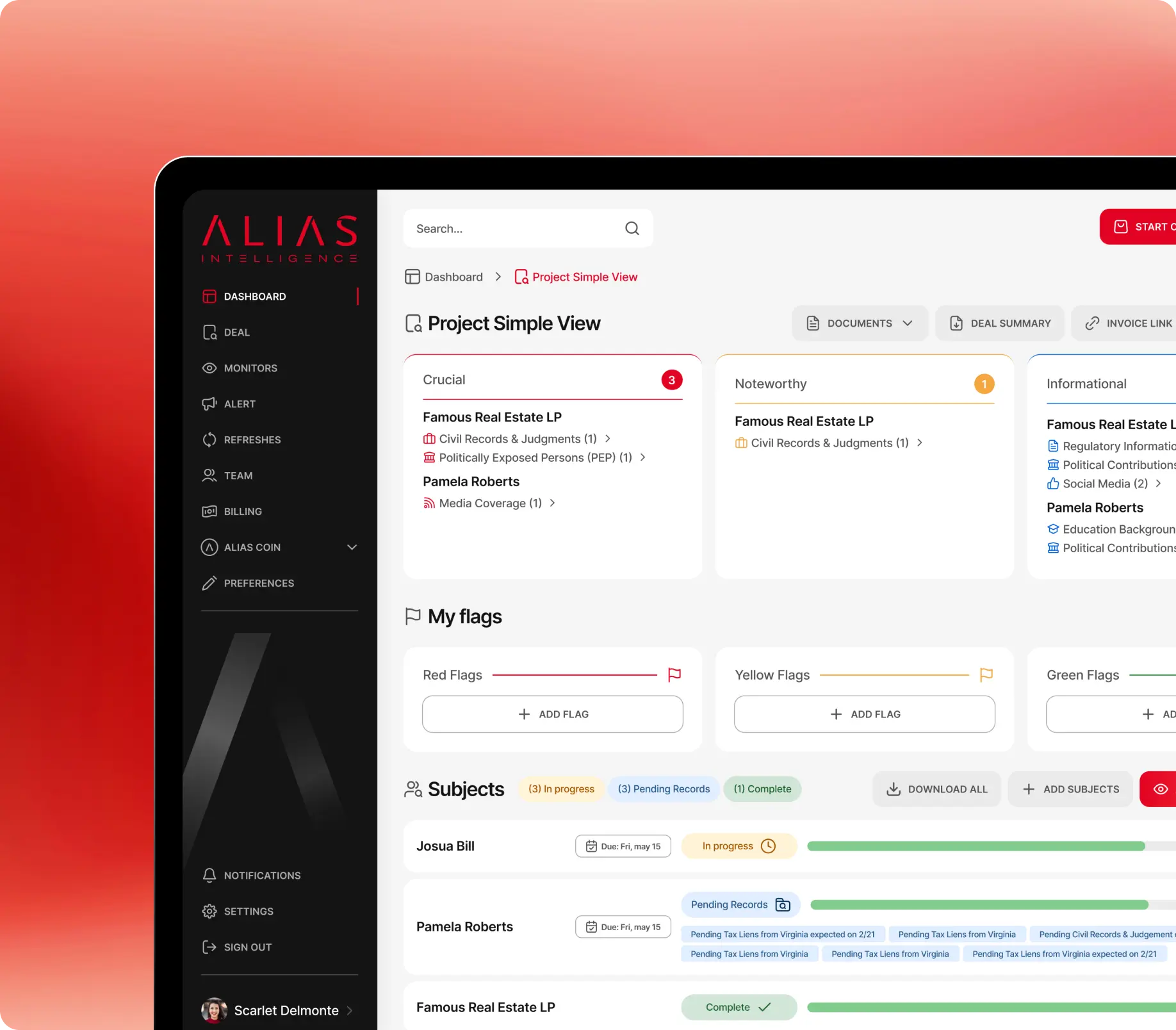 Alias portal on an iPad showing anonymized reports