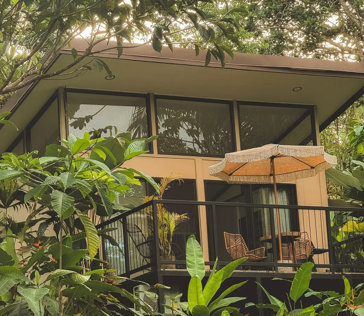 Turtle Lodge behind banana leaves