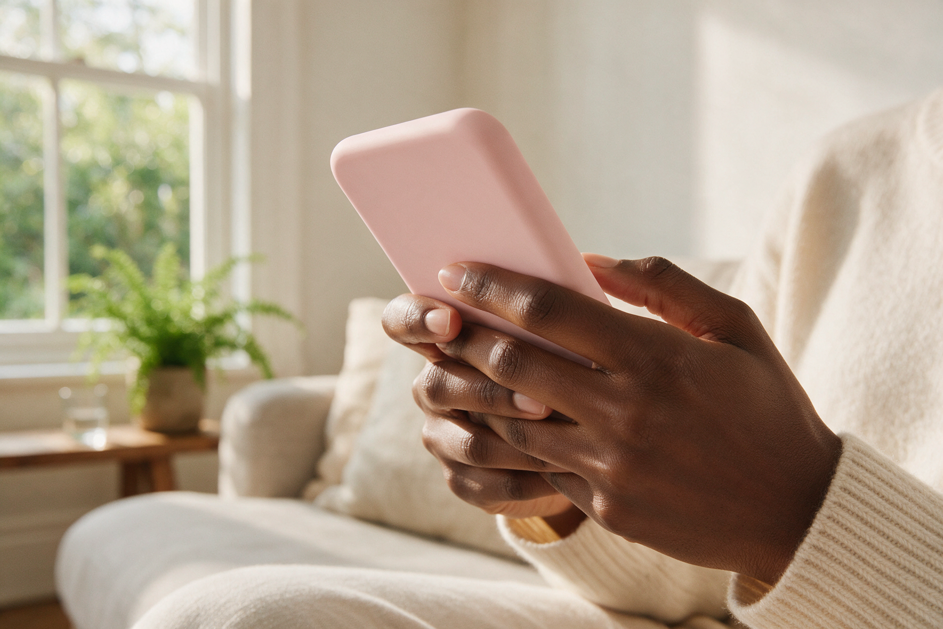 Woman completing a health assessment on her phone at home