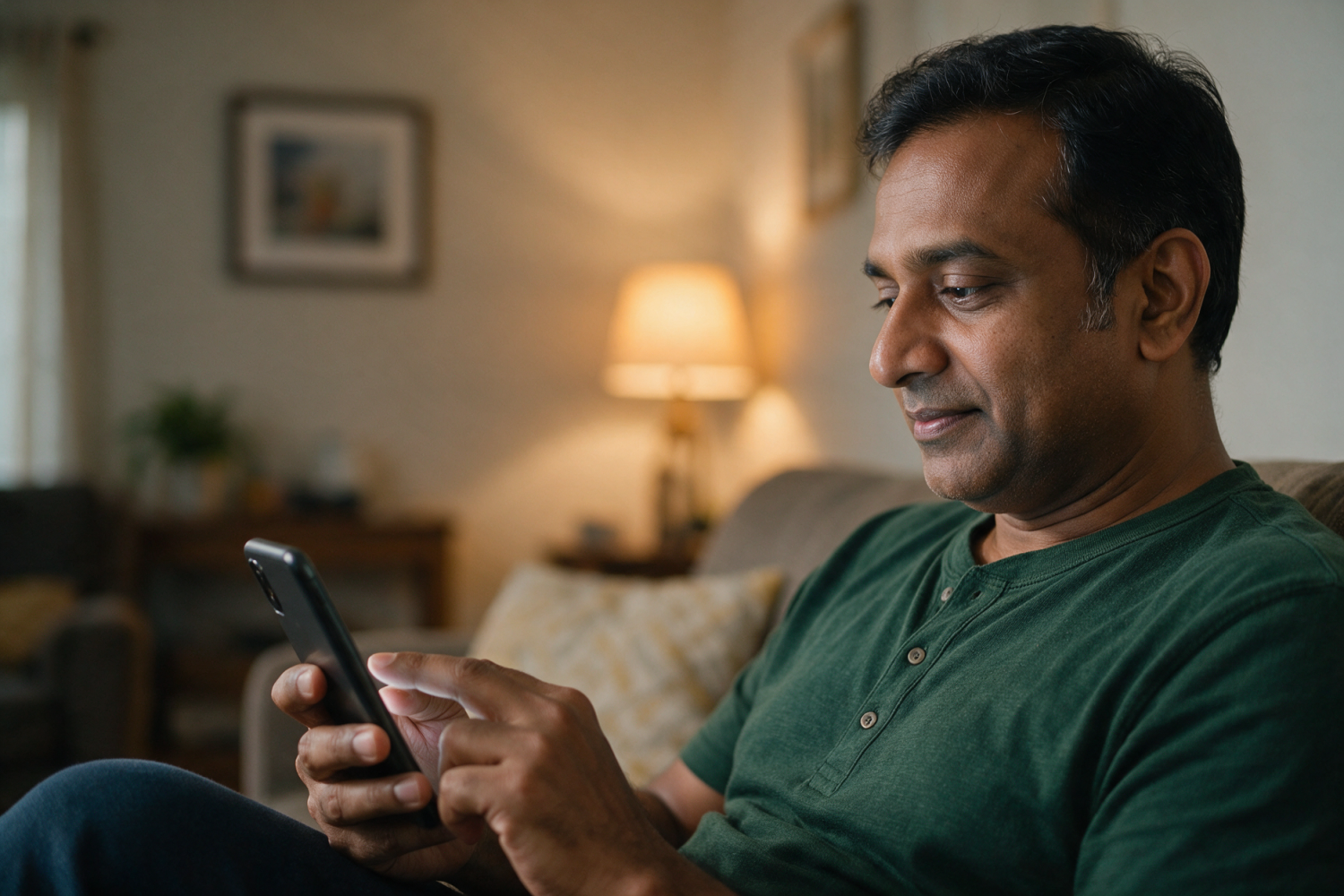 Man completing a health assessment on his phone at home