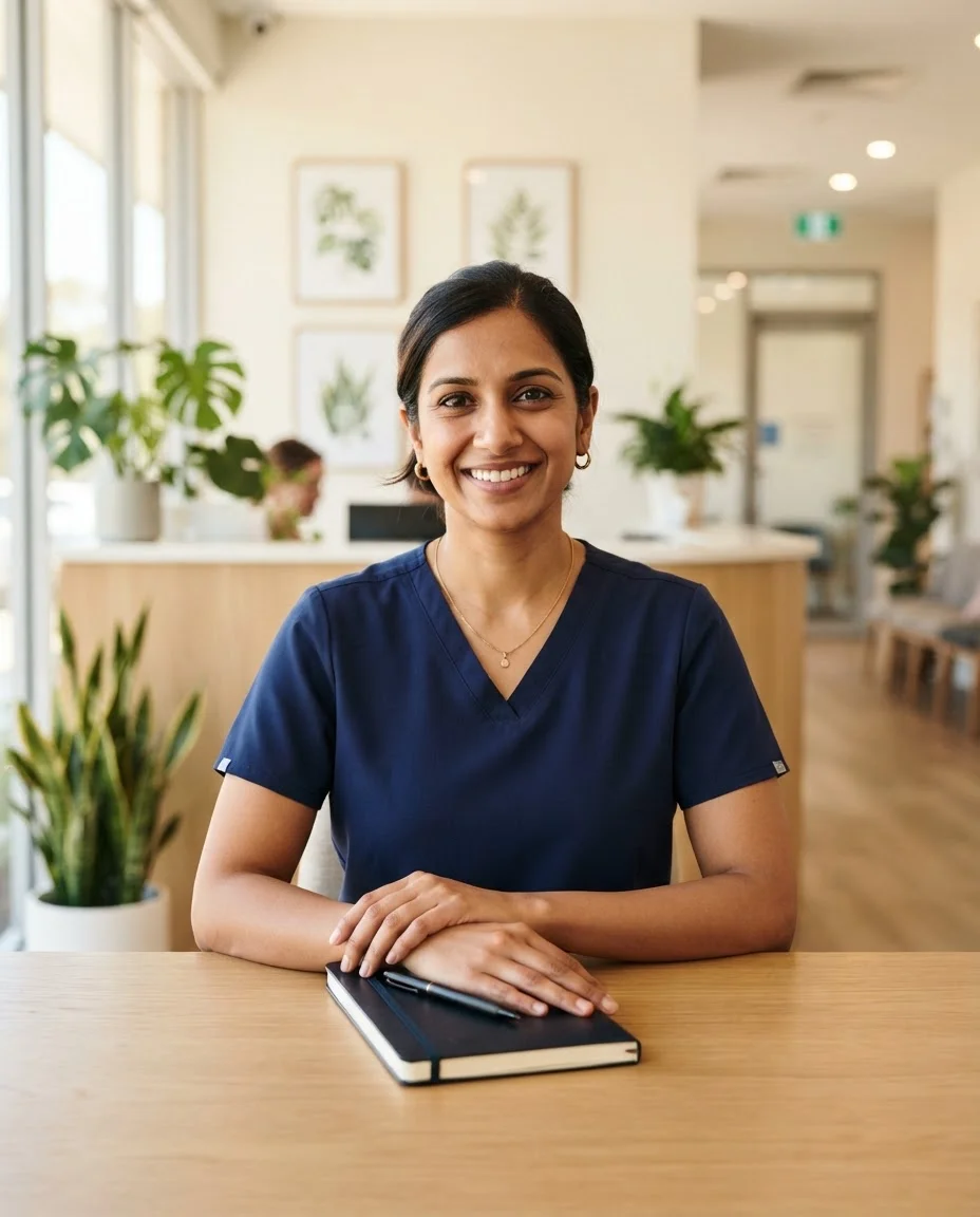 MaxHealth care coordinator at the clinic front desk