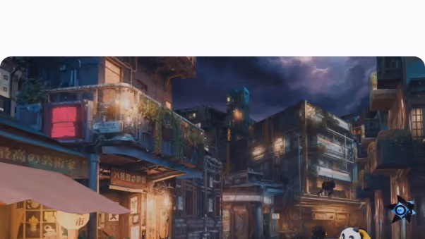 Illustrated nighttime alley scene from an immersive 3D environment