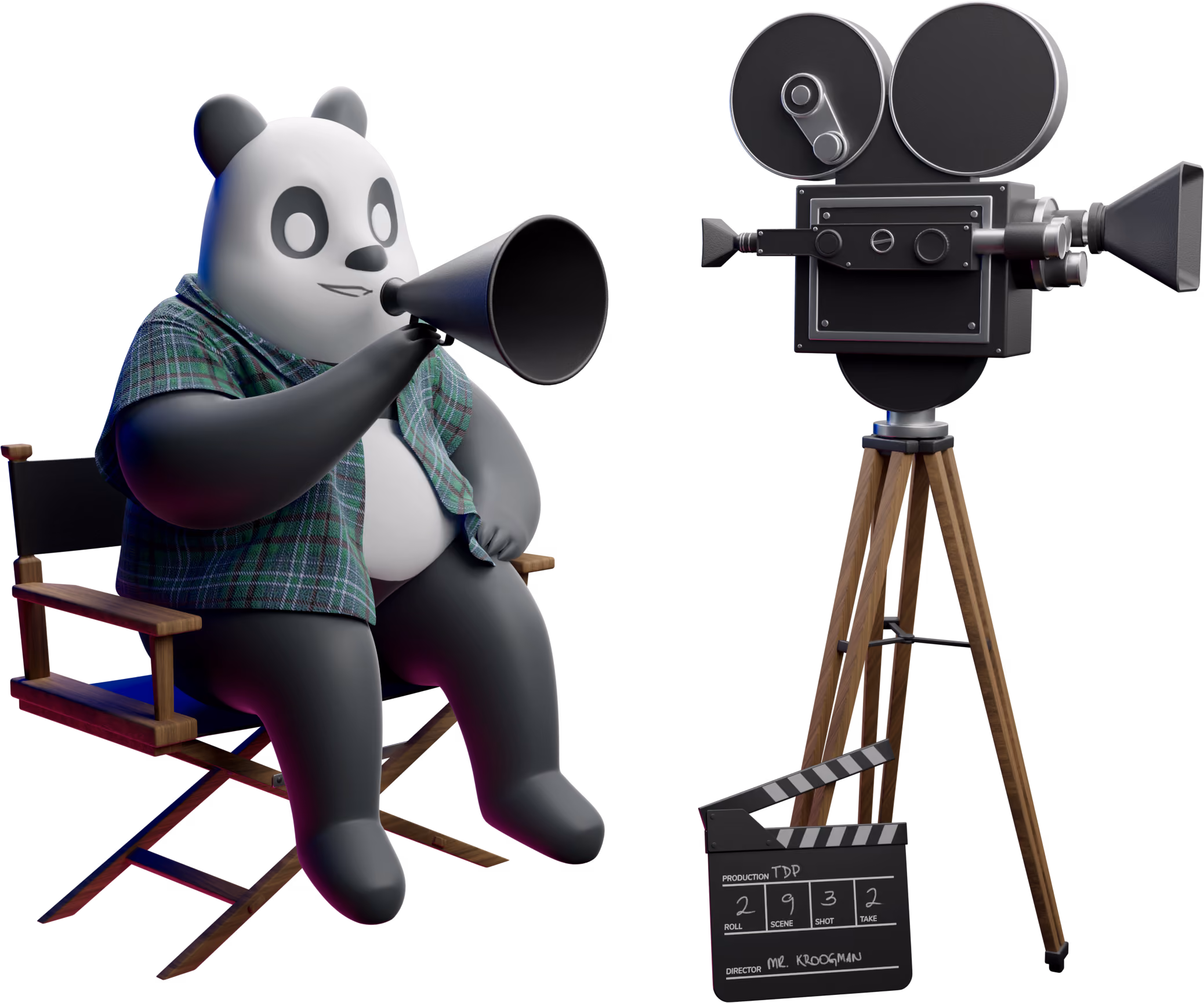 3D panda character in a motion scene