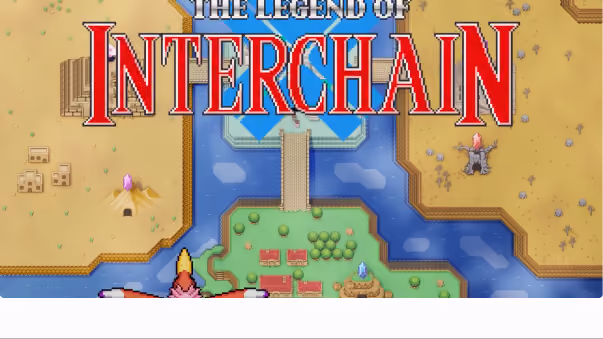 Legend of Interchain title screen, pixel-art fantasy map