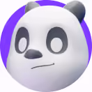 Illustrated panda mascot icon on a purple circle