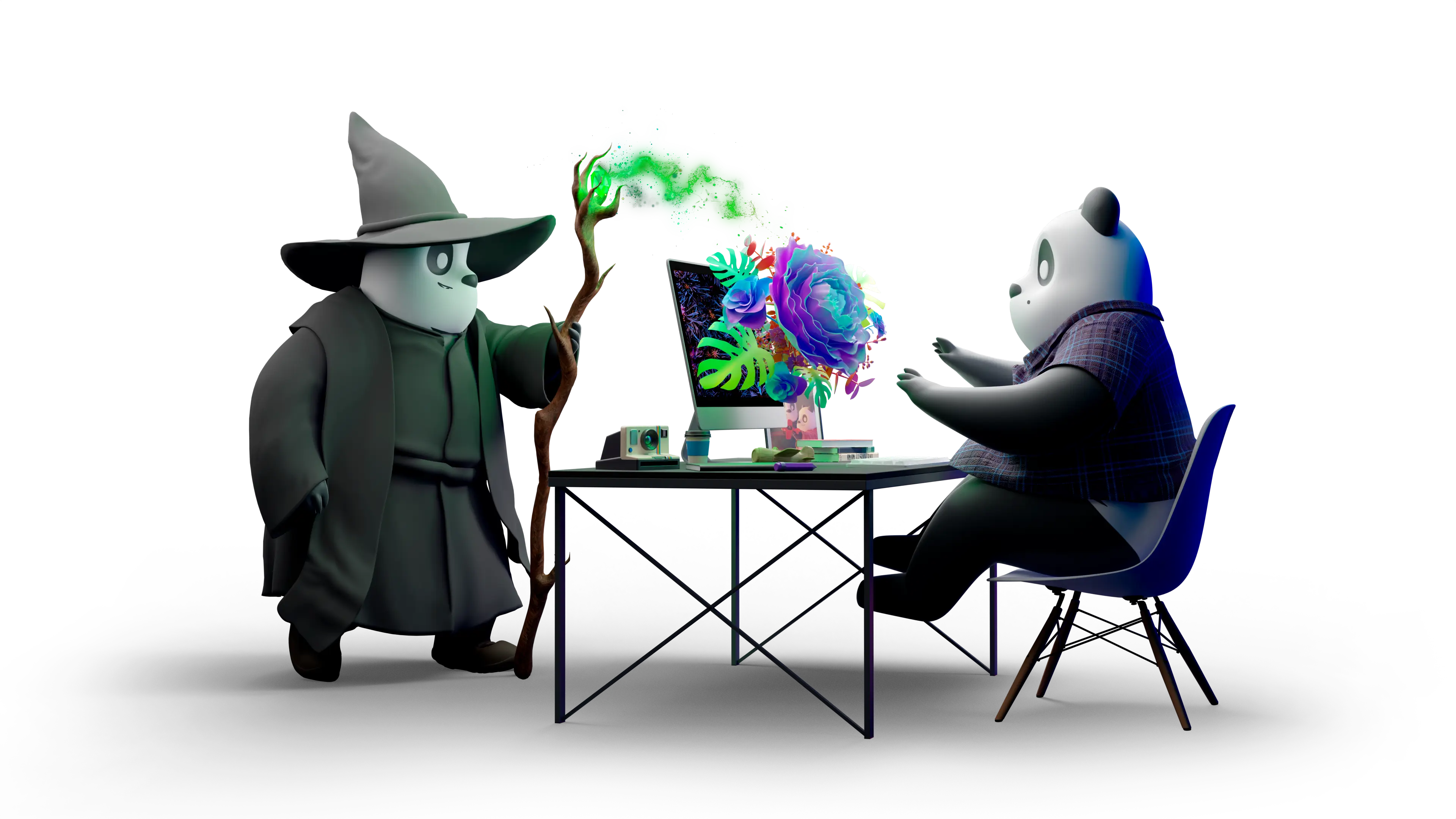 PLACEHOLDER: wireframe panda render for Immersive 3D, colour hero character still to be produced