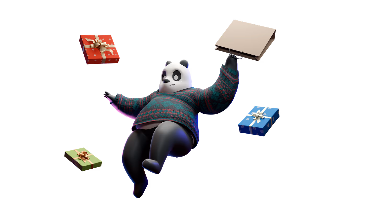 PLACEHOLDER: wireframe panda render for E-commerce, colour hero character still to be produced