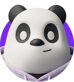 Illustrated panda mascot icon on a purple circle