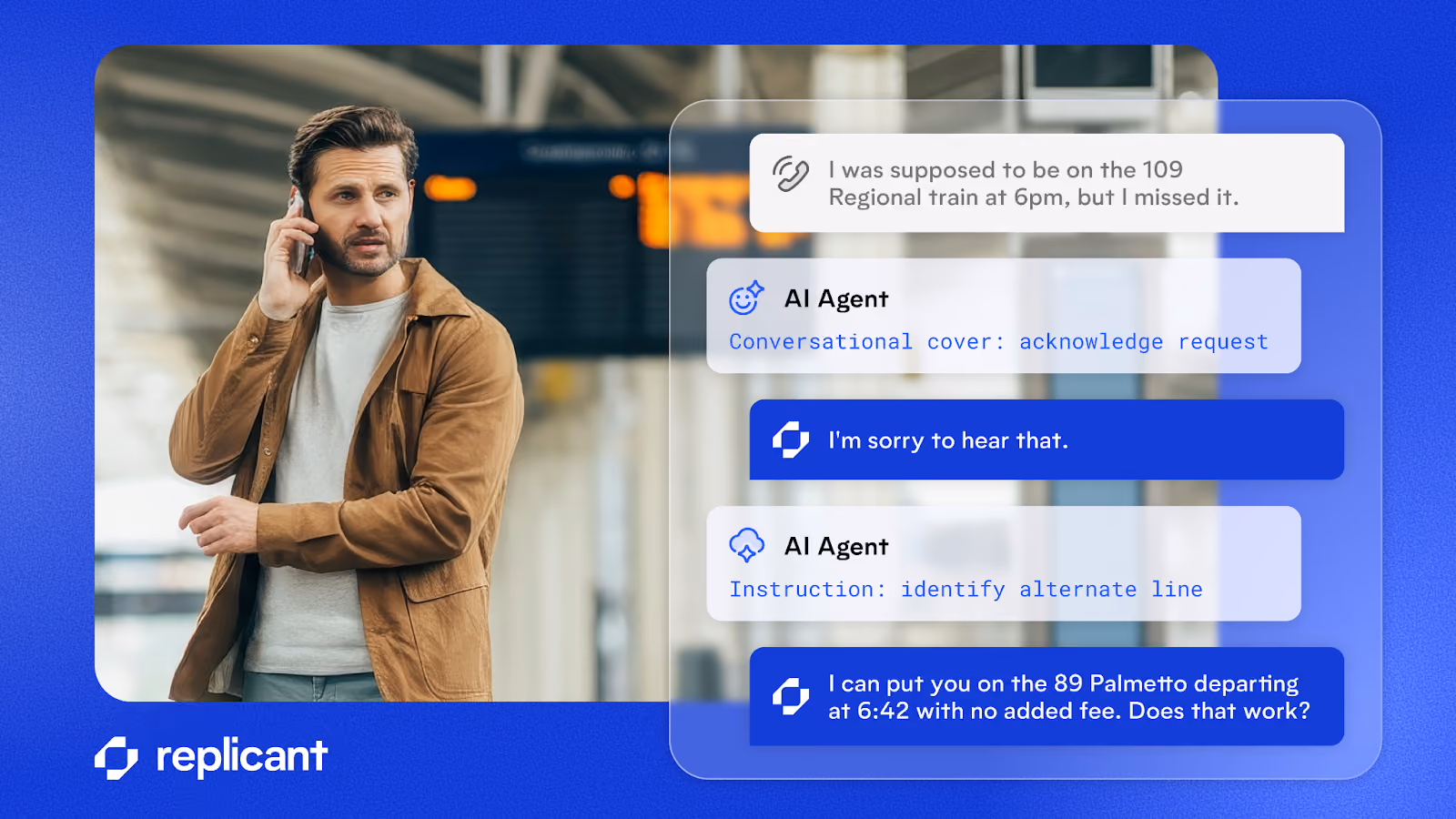 A conversation showing how conversational covers can improve the flow of a conversation while allowing AI Agents to retrieve internal information. 