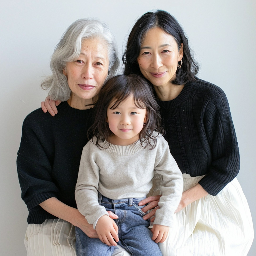 A grandmother, mother and child together