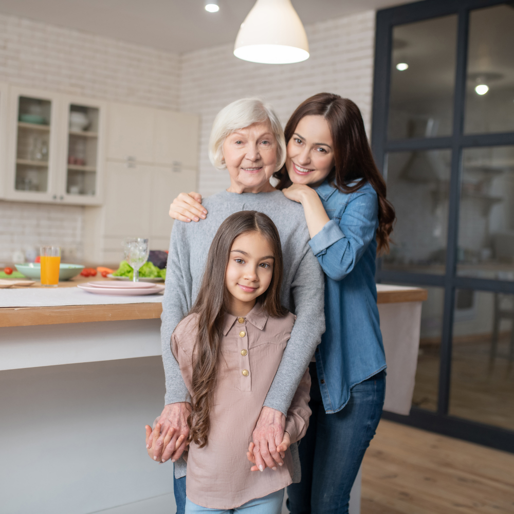 Three generations together in a kitchen
