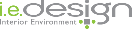 Logo reading 'i.e. design Interior Environment' with green and gray dots beneath text.