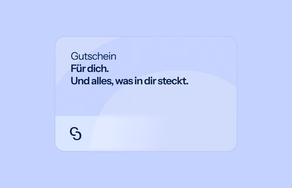 Hellblauer Geschenkgutschein mit dem Text „Gutschein. Für dich. Und alles, was in dir steckt.“