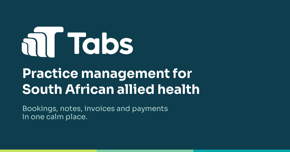 Practce Manager Picture Tabs · Practice management for South African allied health