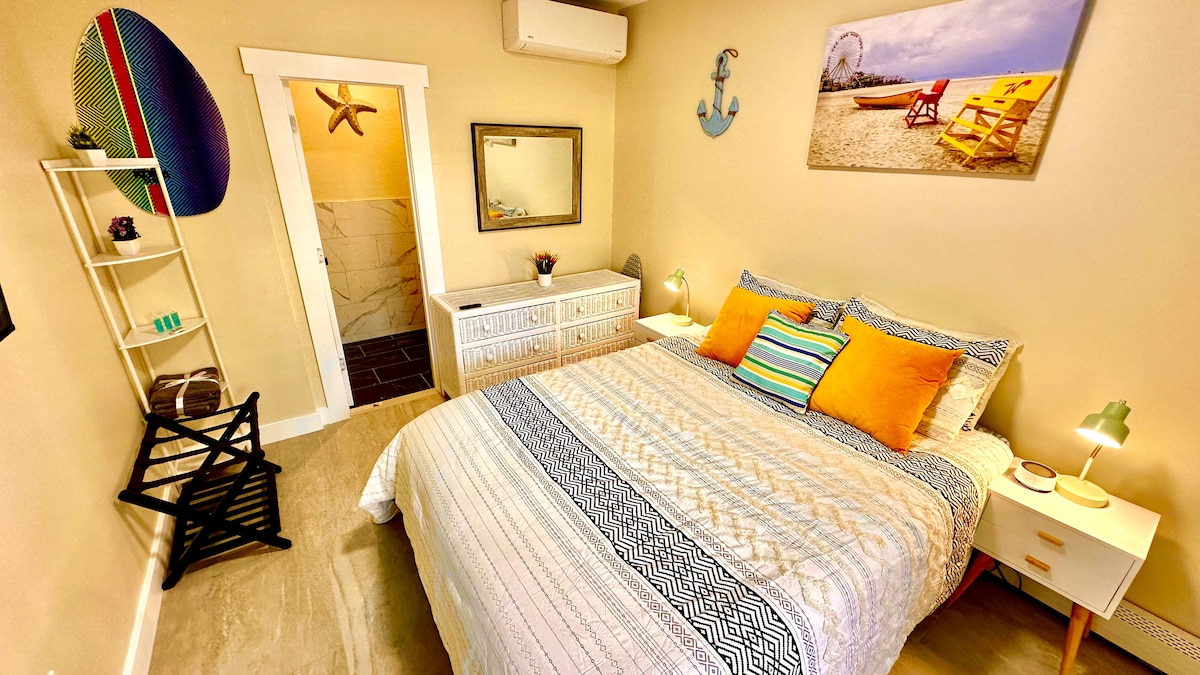 Enjoy the comfort of a queen-sized bed and the entertainment of a 65-inch smart TV, ensuring a relaxing and enjoyable st