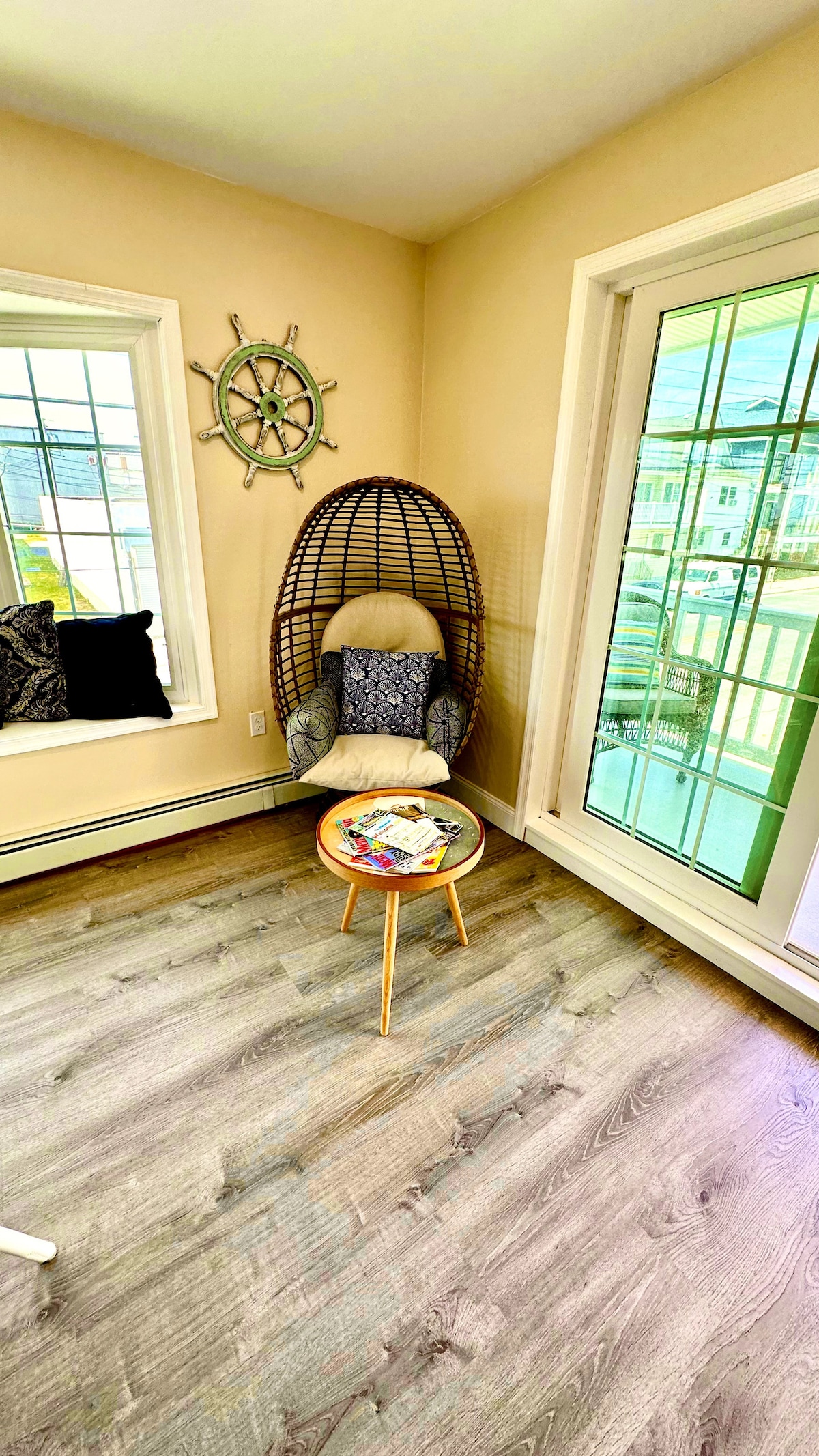 Cozy Egg Chair Nook: Perfect for Reading, Working, and Sipping Coffee with Ocean Views