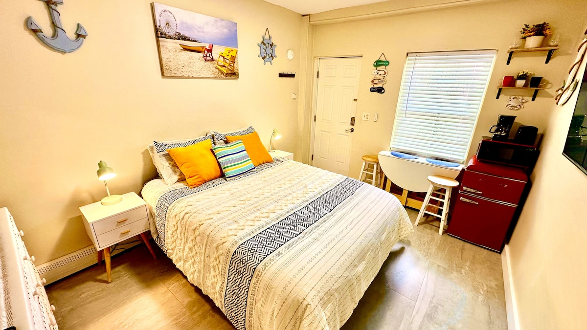 Enjoy the comfort of a queen-sized bed and the entertainment of a 65-inch smart TV, ensuring a relaxing and enjoyable st
