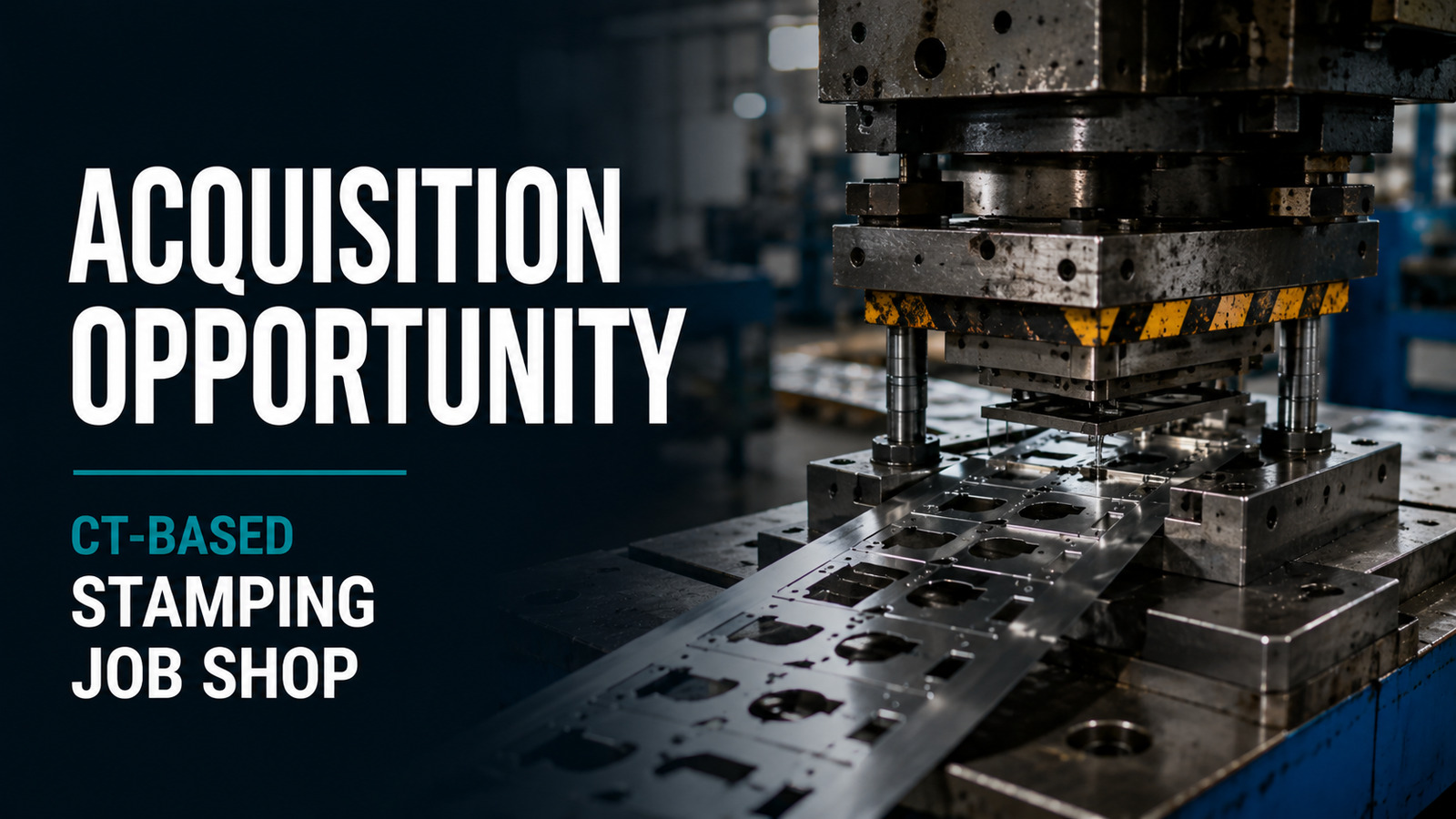 Industrial stamping press forming metal components at a U.S. manufacturing job shop