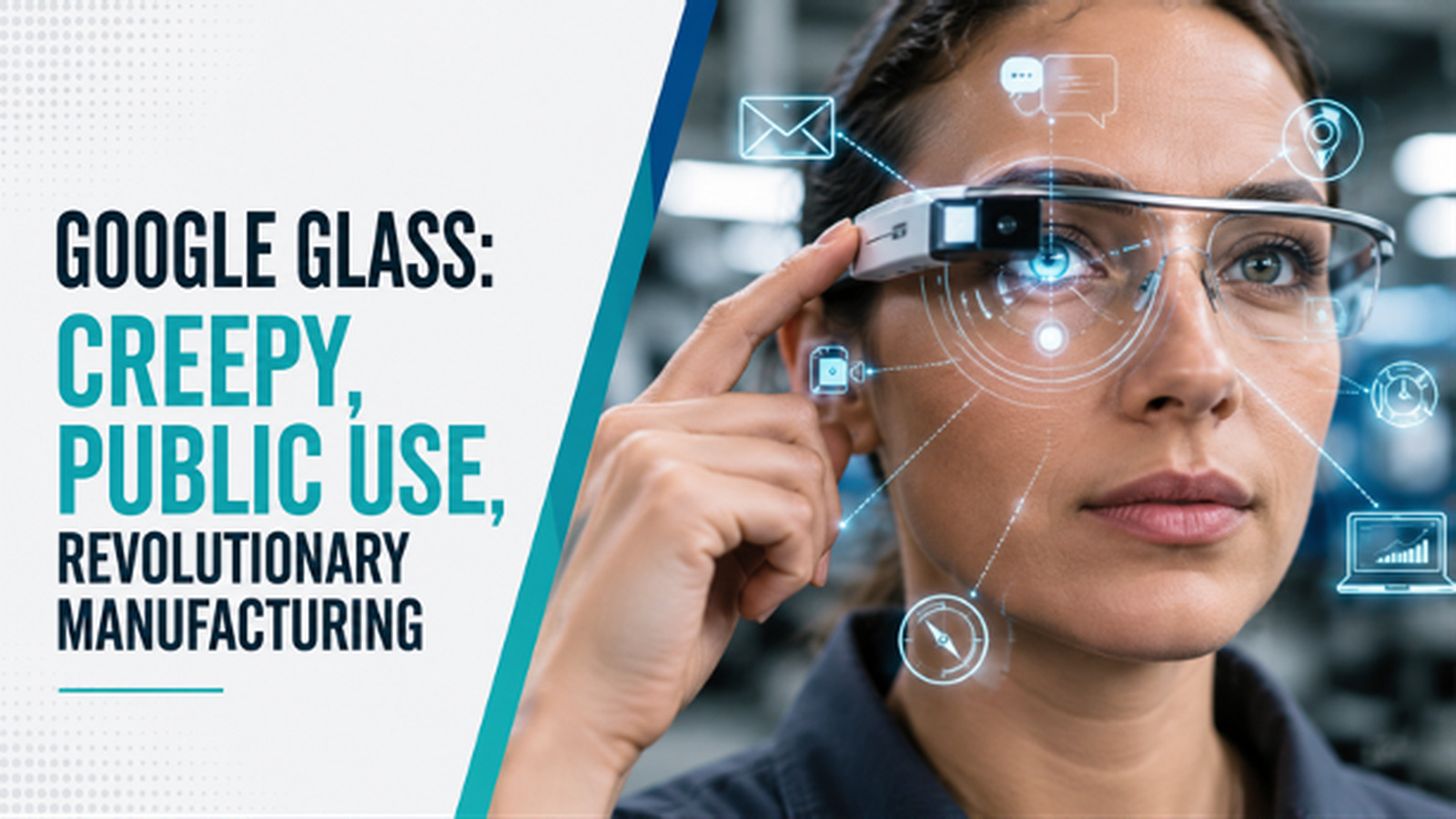Manufacturing worker using smart glasses with digital controls on the factory floor