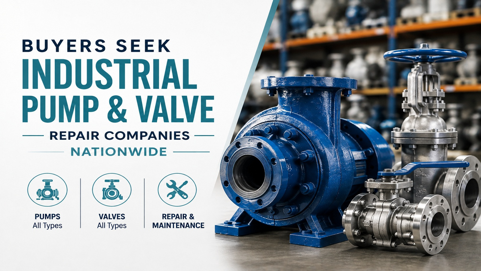 Industrial pumps and valves representing nationwide acquisition demand for repair companies