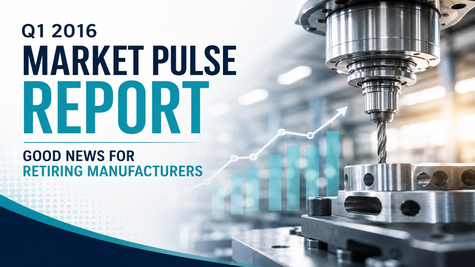 CNC milling operation and rising market chart in a manufacturing M&A market report
