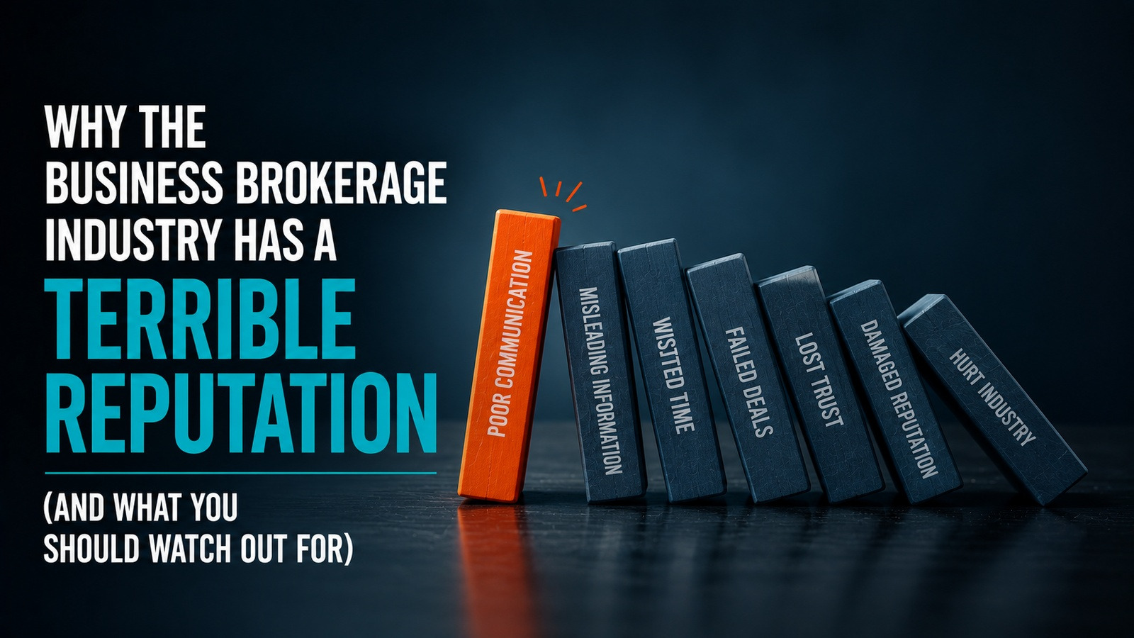 Fallen domino books illustrating warning signs in the business brokerage industry