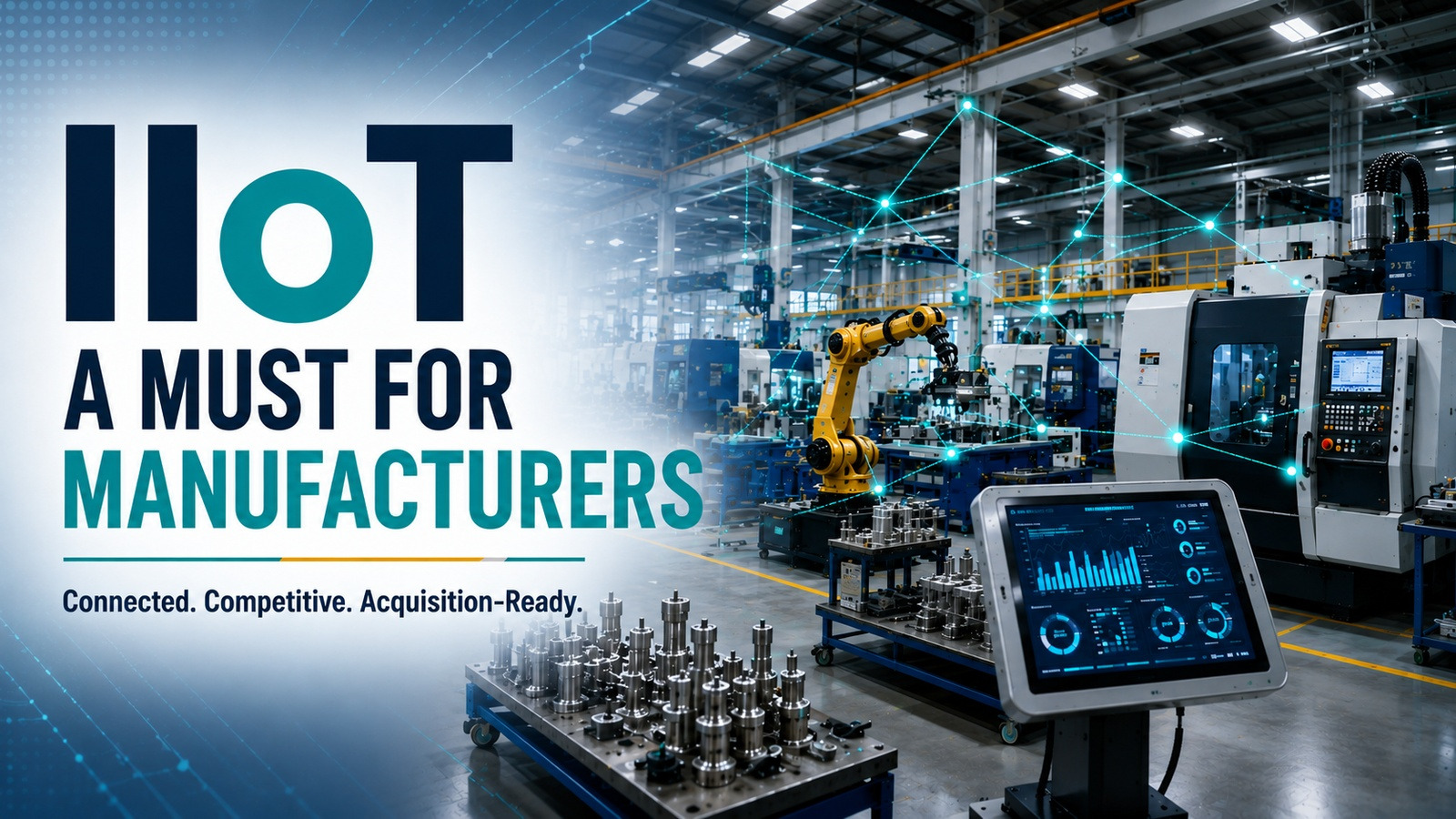 Industrial IoT dashboard monitoring connected machines inside a smart manufacturing facility