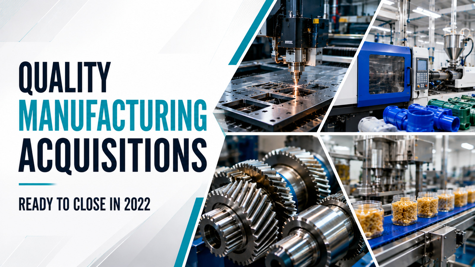 CNC machining, gears and production lines representing quality manufacturing acquisitions