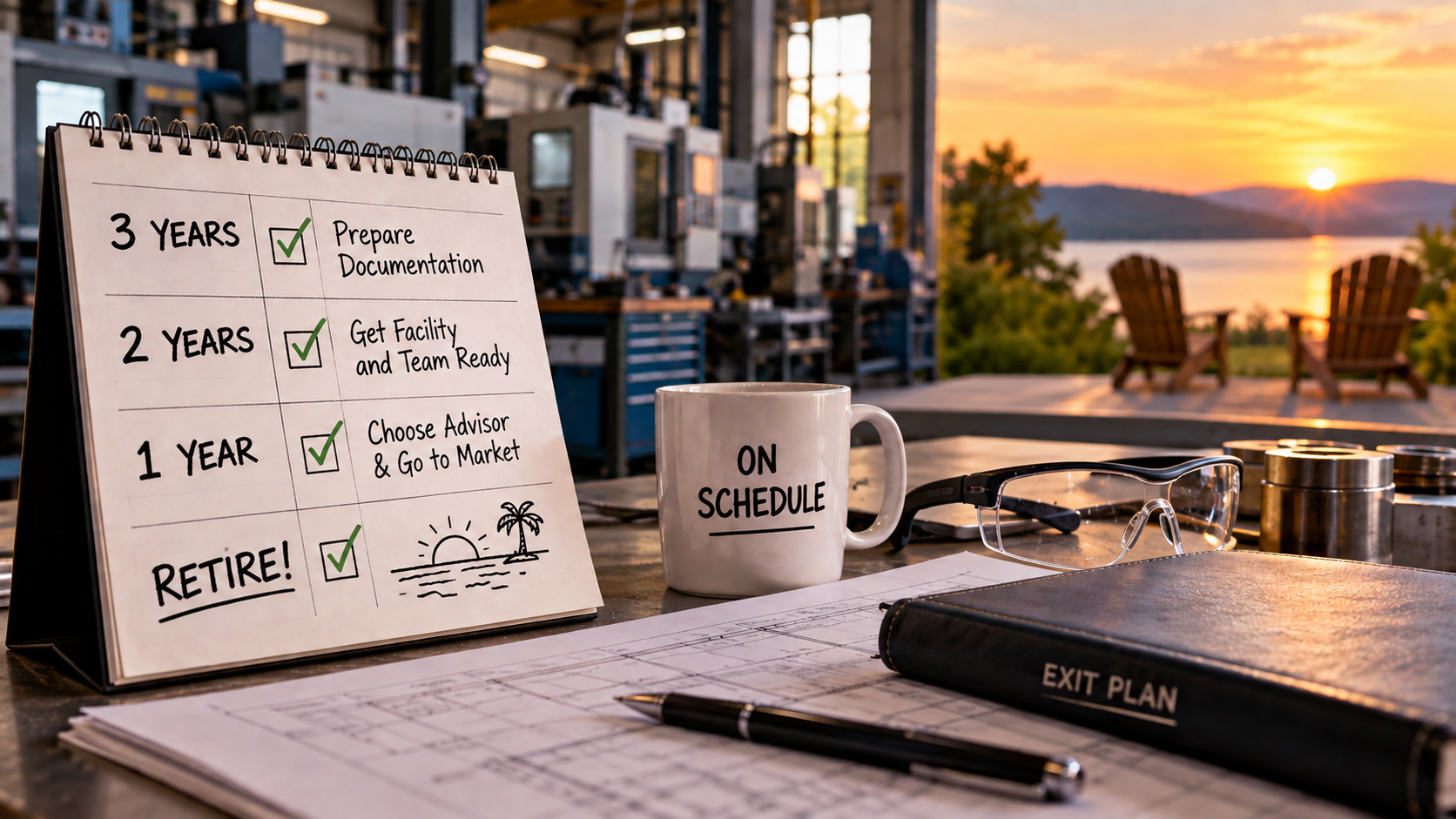 Manufacturing exit planning timeline showing steps to prepare a company for sale and retire on schedule.