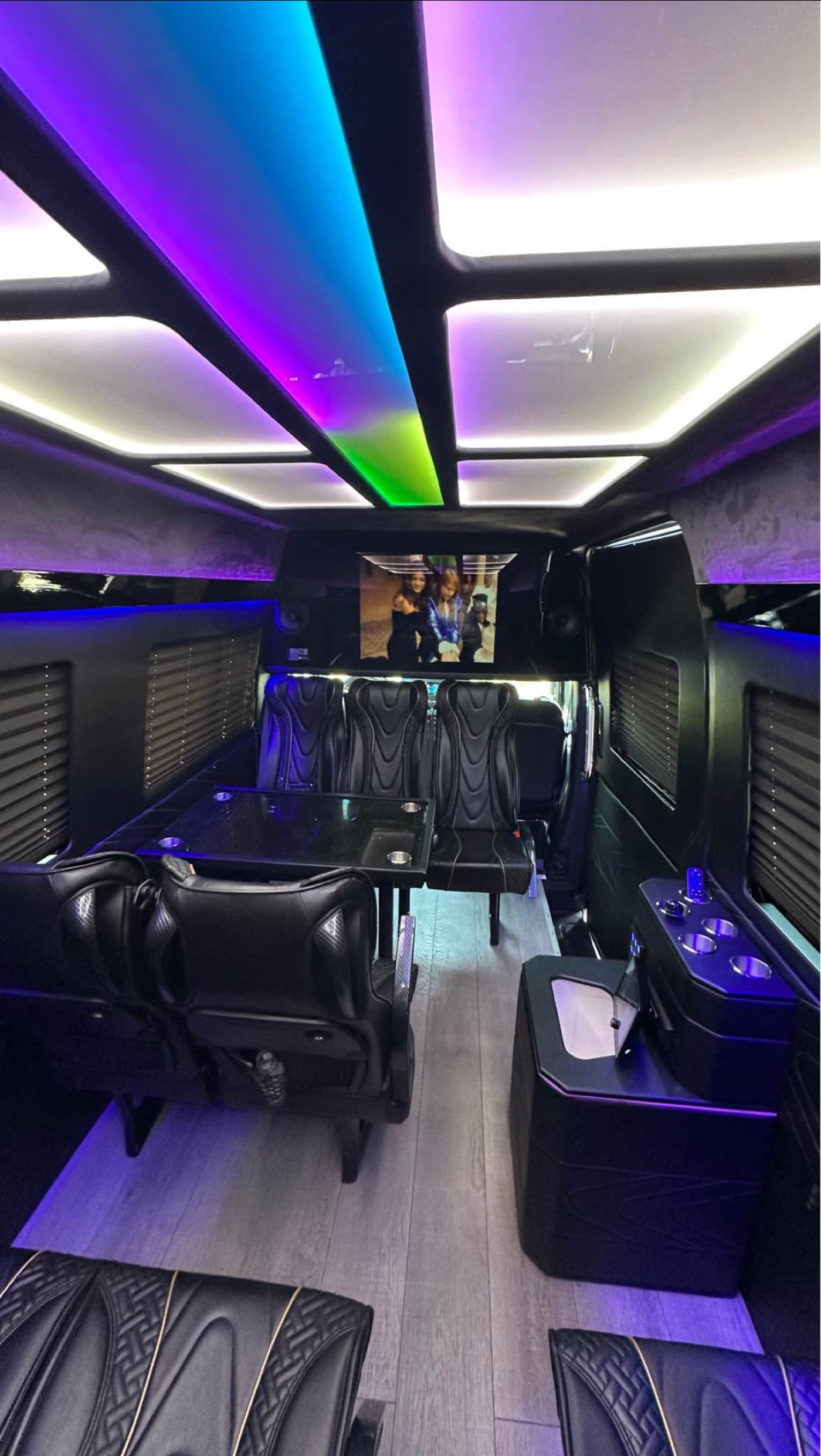 Executive Sprinter interior with lighting, entertainment and premium seating