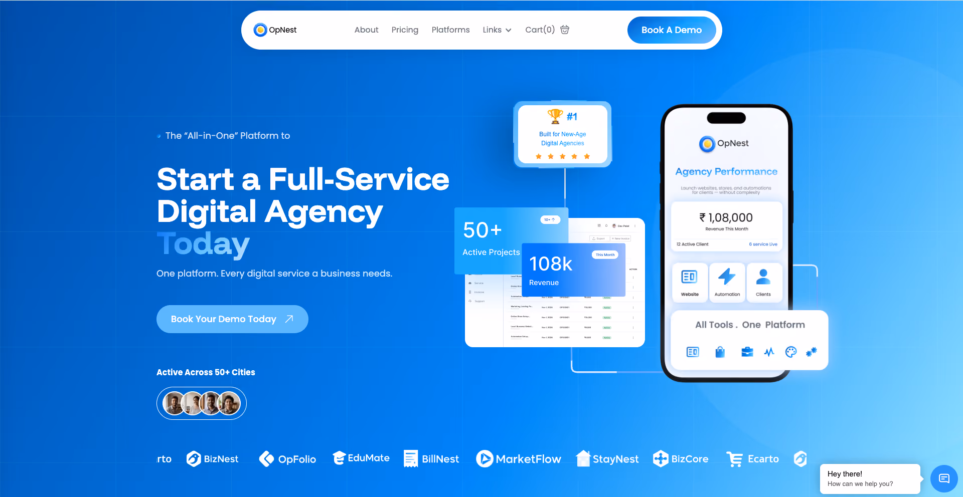 OpNest digital agency platform website designed by DivMonk