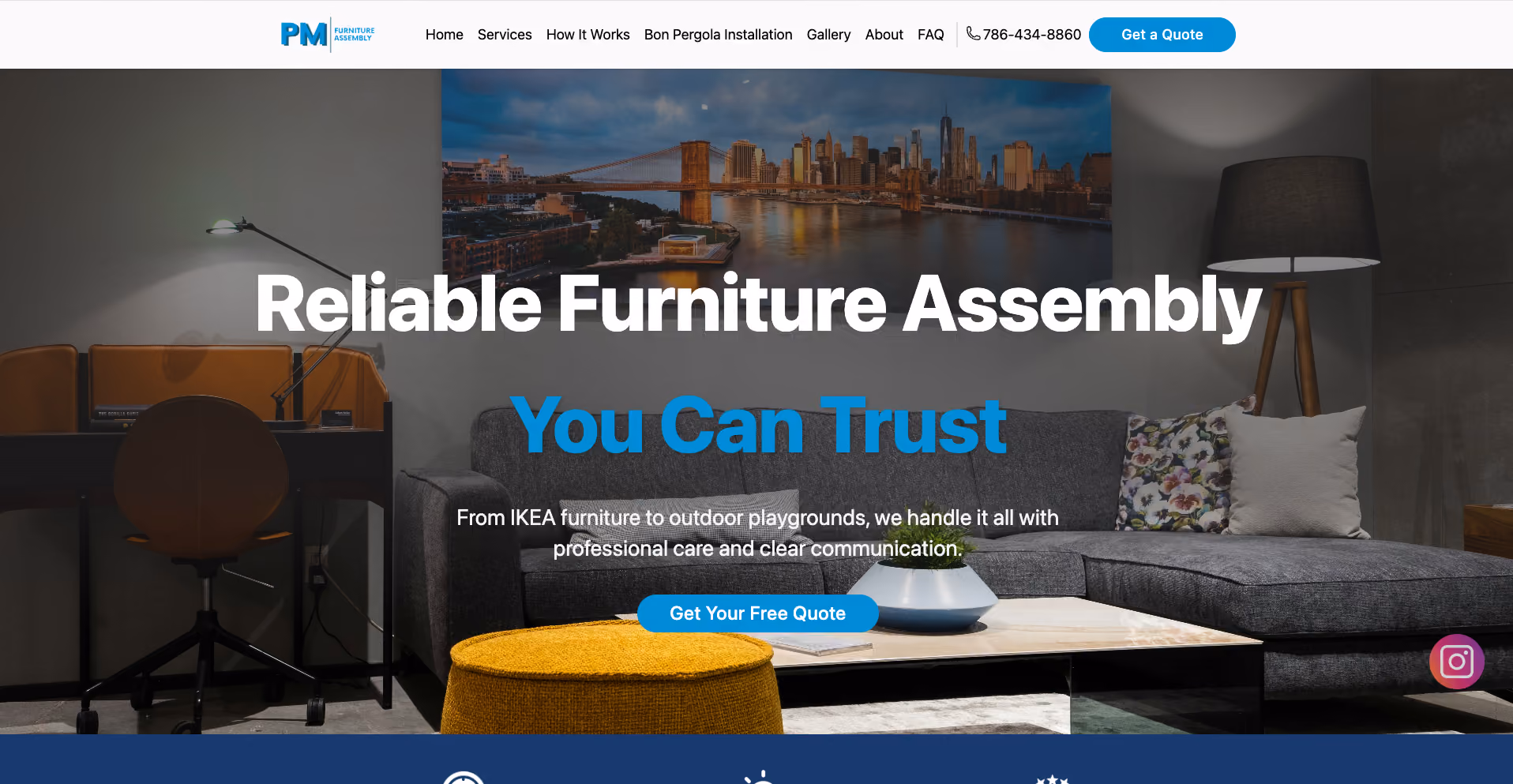 PM Furniture Assembly service website designed by DivMonk