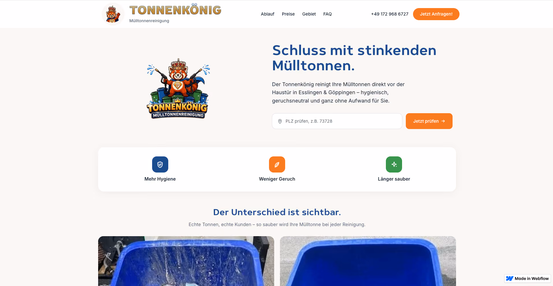 Tonnenkönig bin cleaning service website designed by DivMonk