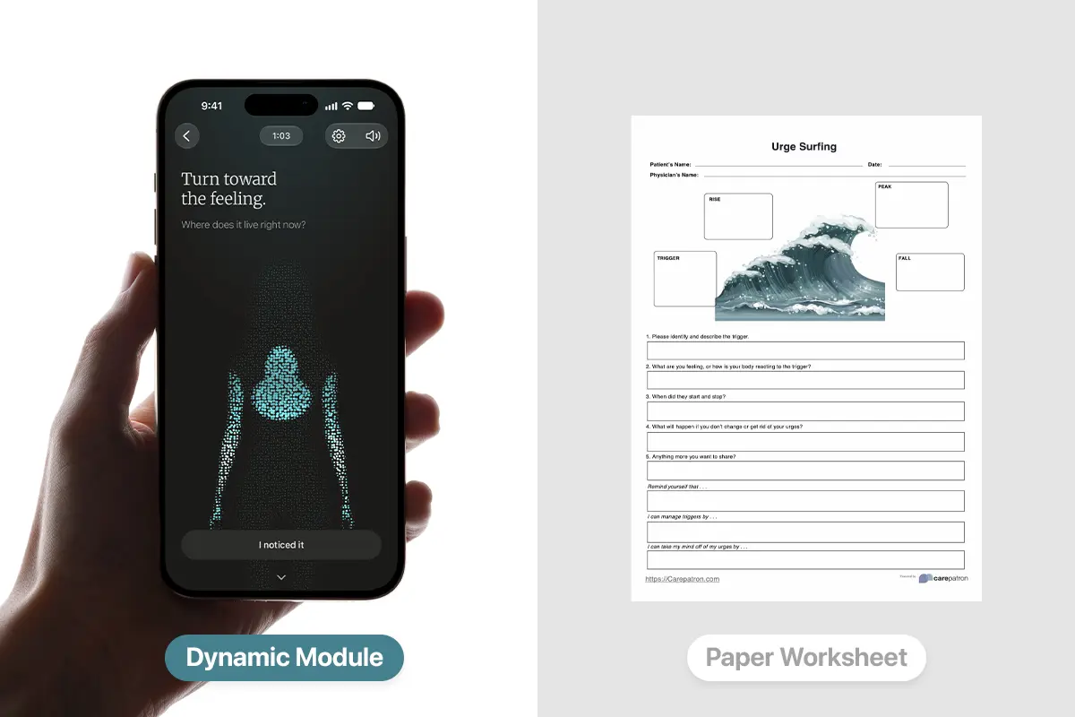 Maureen's dynamic Urge Surfing module vs. Static Worksheet