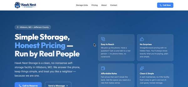 Hawk Nest Storage website preview