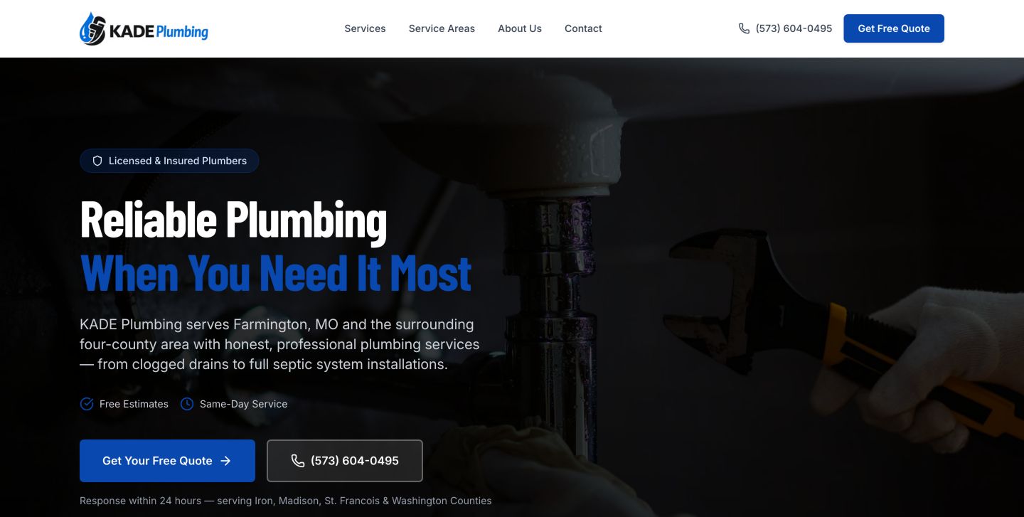 KADE Plumbing website preview