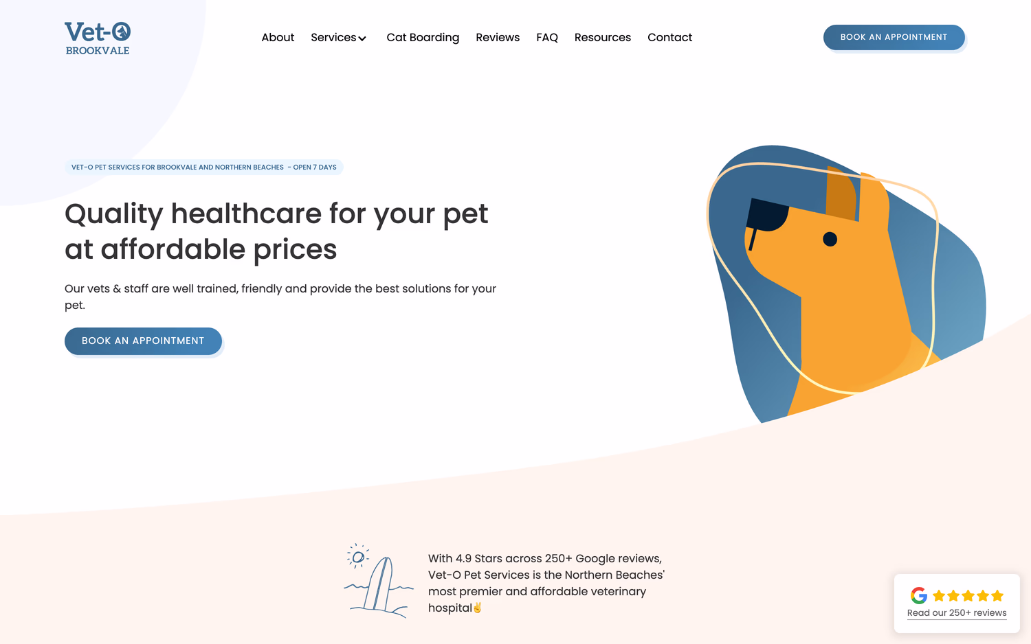 The Vet-O Brookvale website, built by For Vets