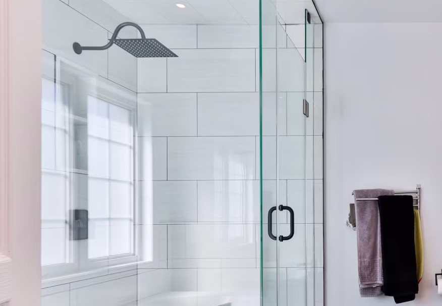 Sparkling glass shower screen after a deep clean