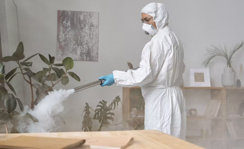 Cleaner sanitizing a workspace surface